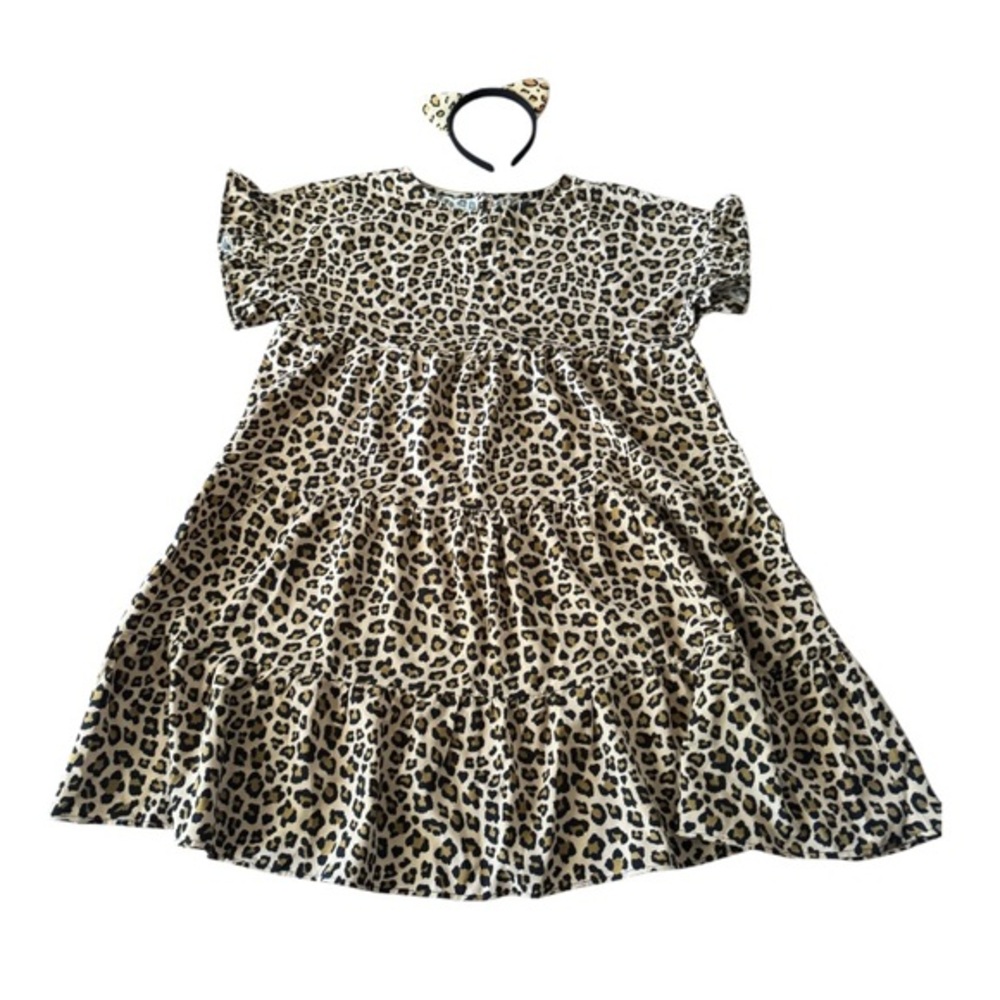 Leopard Print Shirt Tunic Dress with matching Headband cat costume dress medium